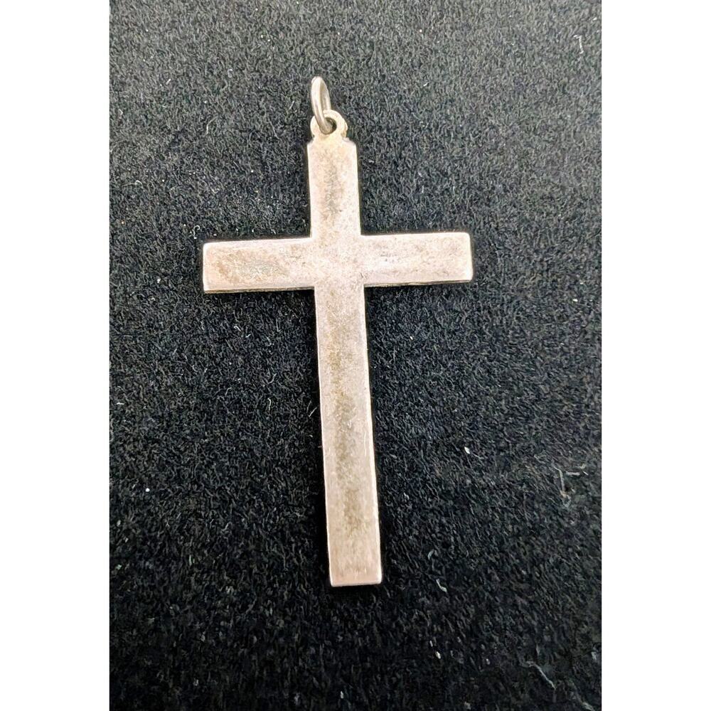 925 sterling silver Simple Cross Crucifix pendant Mexico Vintage 1.7"